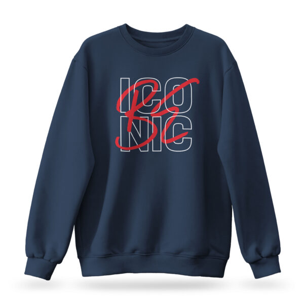 Raverge women's navy sweatshirt Be Iconic - Bold typography design